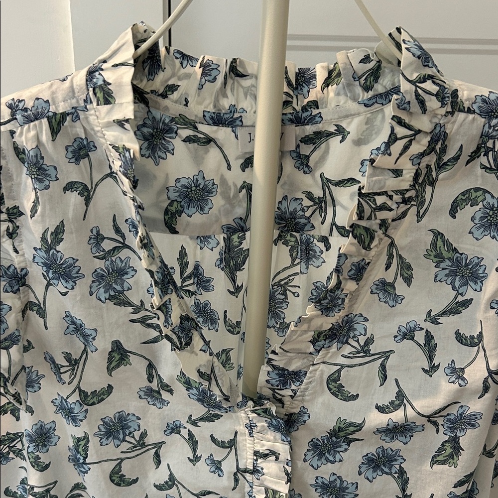 J. Crew Blue Floral Ruffle Sleeveless Button-down Blouse, NWOT - Picture 2 of 5